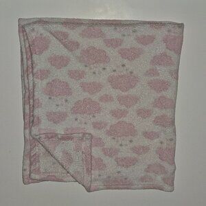 Cutie Pie Pink White Clouds Fleece Baby Blanket Sky Girl Rain 30x36 READ AS IS